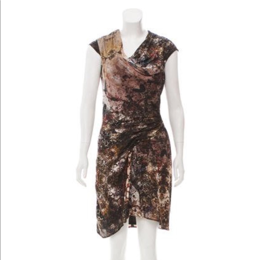 Helmut Lang Abstract Print Silk Dress Size 6